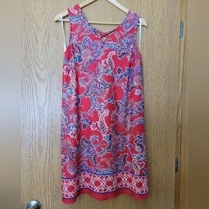 Apt 9 red paisley print lace up back v neck sleeveless shift dress w/ pockets M